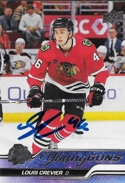 Signed Louis Crevier 23/24 UD Young Guns Chicago Blackhawks Rookie Card