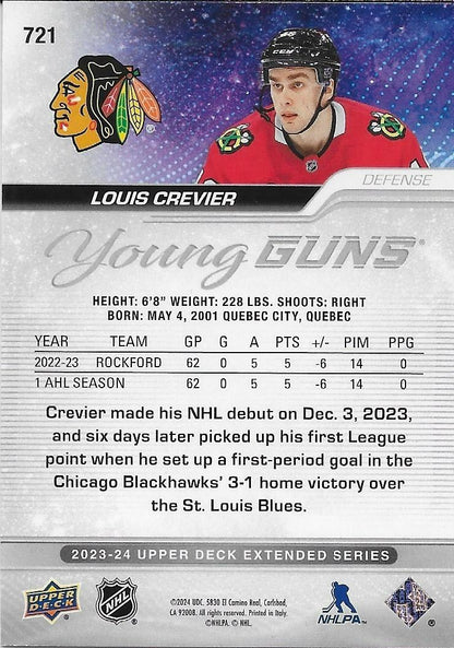 Signed Louis Crevier 23/24 UD Young Guns Chicago Blackhawks Rookie Card