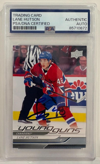Signed Lane Hutson 2024-25 UD Young Guns Montreal Canadiens Rookie Card
