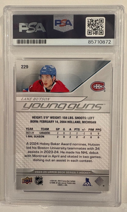Signed Lane Hutson 2024-25 UD Young Guns Montreal Canadiens Rookie Card