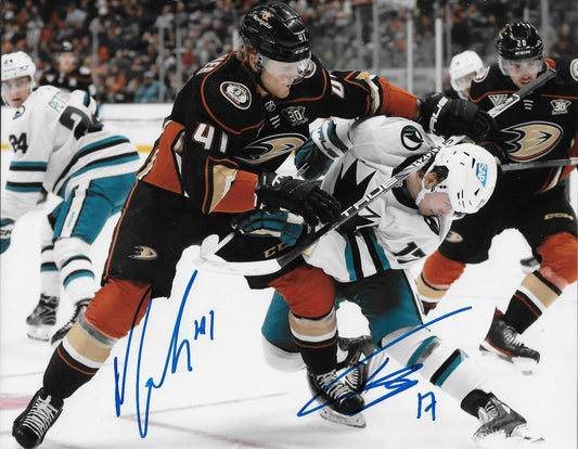 Signed Nathan Gaucher Anaheim Ducks Thomas Bordeleau Sharks 8x10 Photo Original