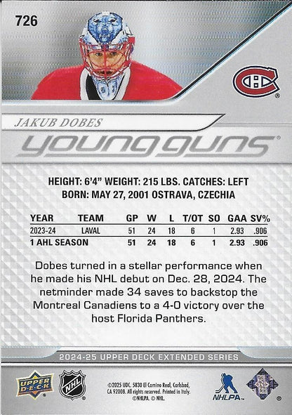 Signed Jakub Dobes Young Guns 24-25 UD Montreal Canadiens Card Private Signing
