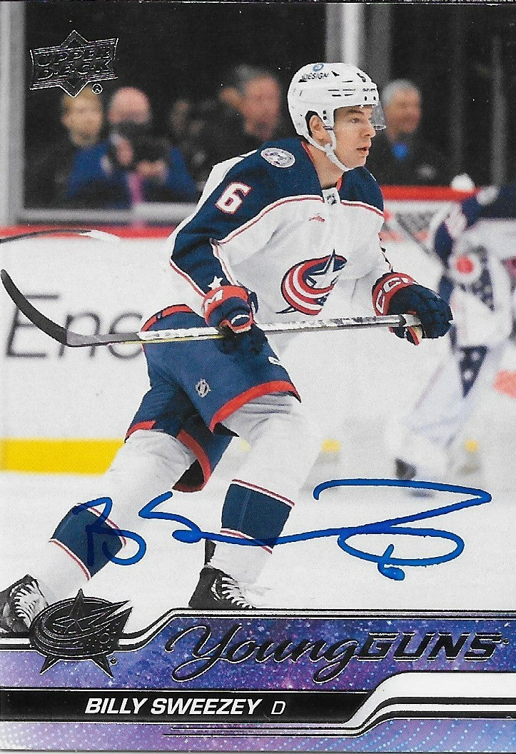Signed Billy Sweezey 2023-24 UD Young Guns Columbus Blue Jackets Rookie Card