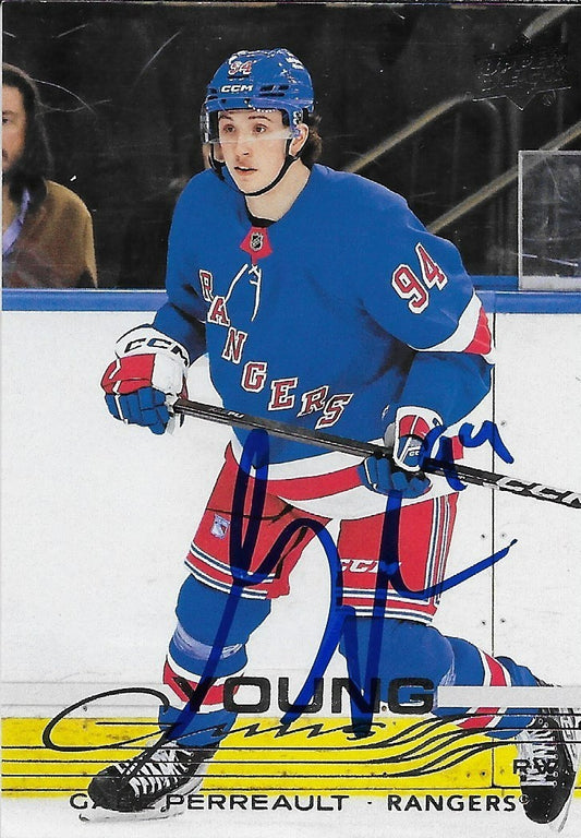Signed Gabe Perreault 2025-26 UD Young Guns New York Rangers Rookie Card