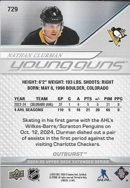Signed Nathan Clurman Young Guns UD  24-25 Silver Outburst Penguins Rookie Card