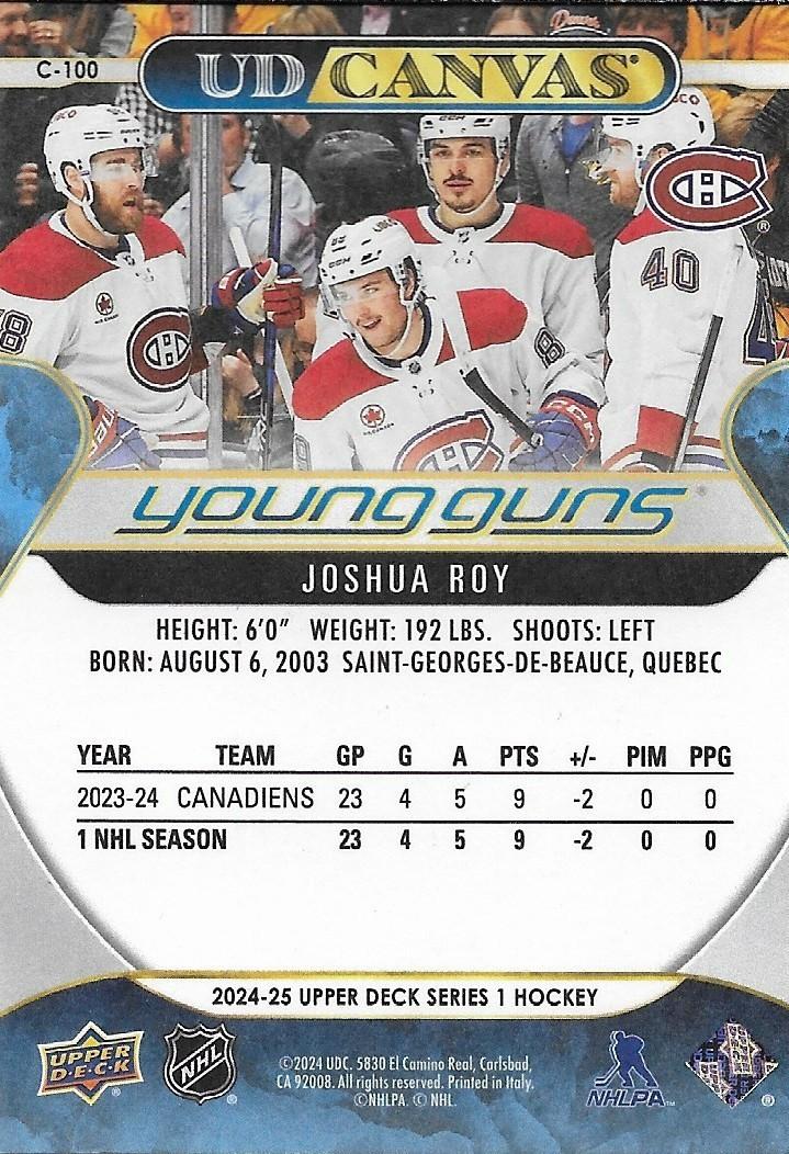 Signed Joshua Roy 24-25 UD Young Guns Canvas Montreal Canadiens Rookie Card 3