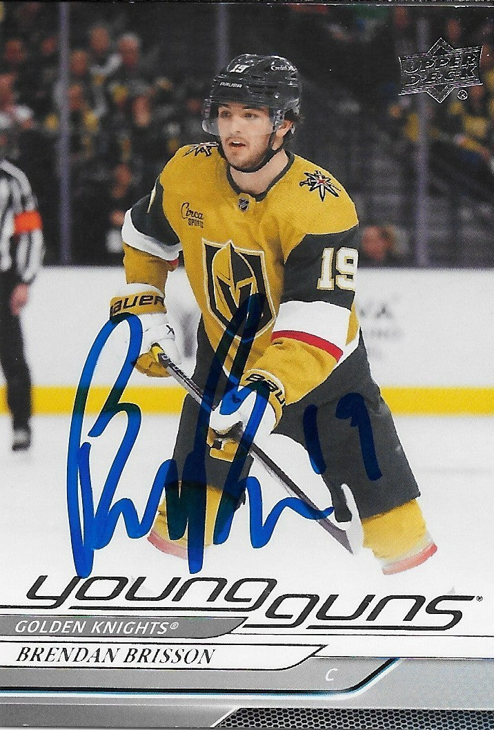 Signed Brendan Brisson Young Guns 2024-25 UD Vegas Golden Knights Rookie Card