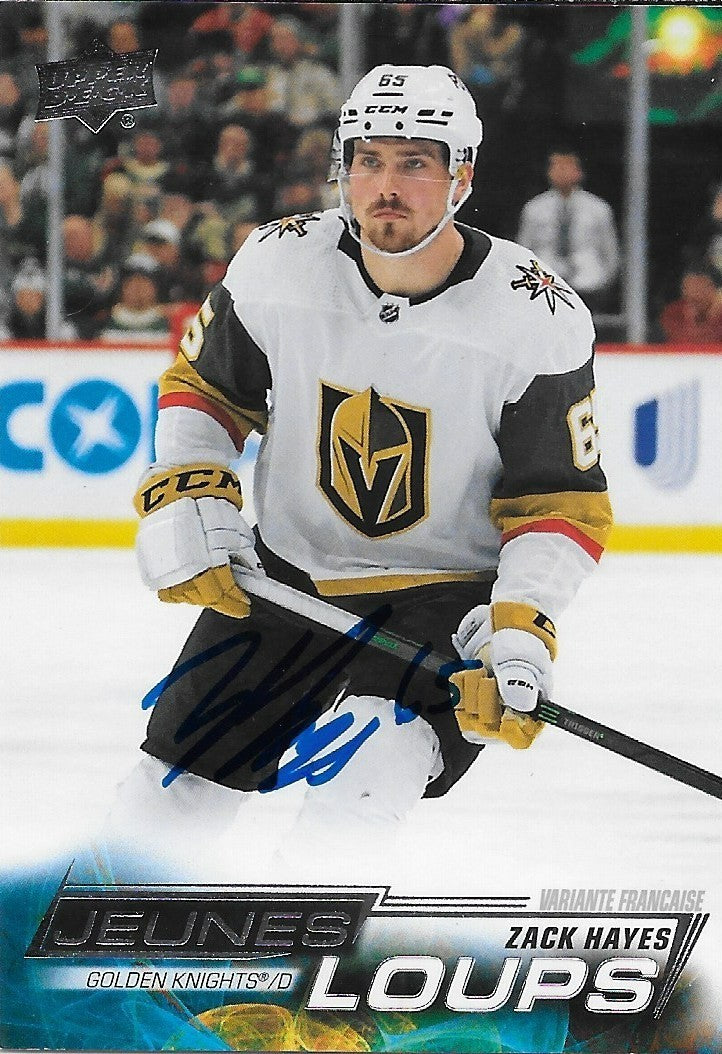 Signed Zack Hayes 22-23 UD Jeunes Loups Young Guns Vegas Golden Knights Rookie
