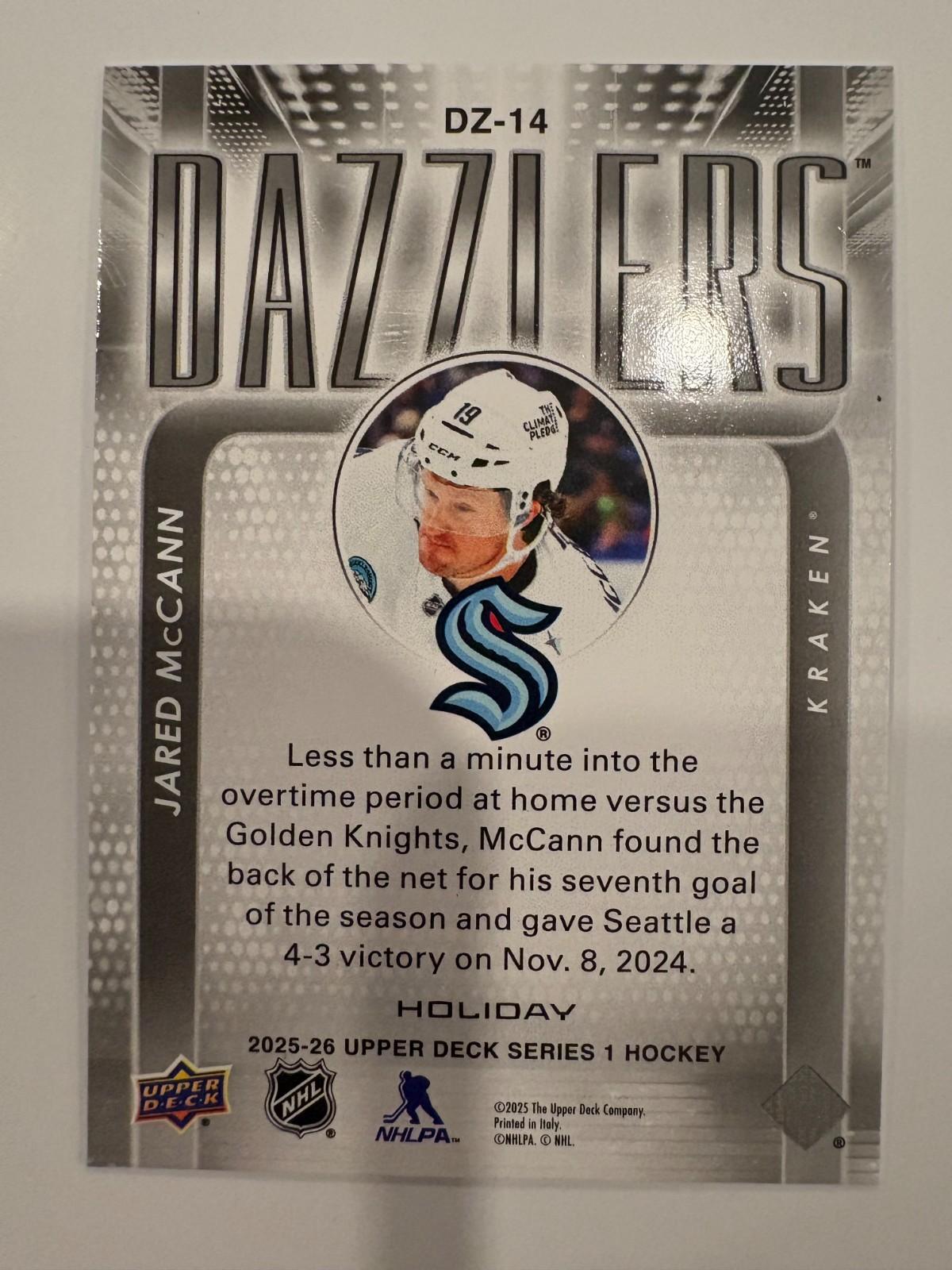 Upper Deck 2025-26 Holiday Dazzler Jared McCann Seattle Kraken DZ-14