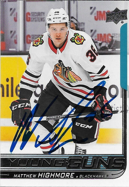 Signed Matthew Highmore Young Guns 2018-19 UD Chicago Blackhawks Rookie Card