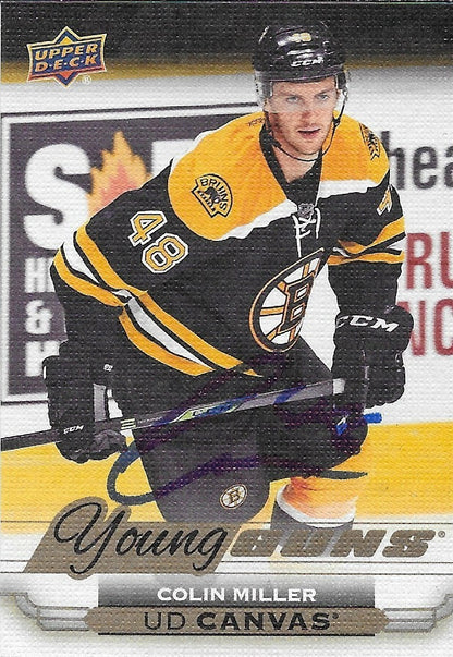 Signed Colin Miller Young Guns Canvas UD 2015-16 Boston Bruins Rookie Card