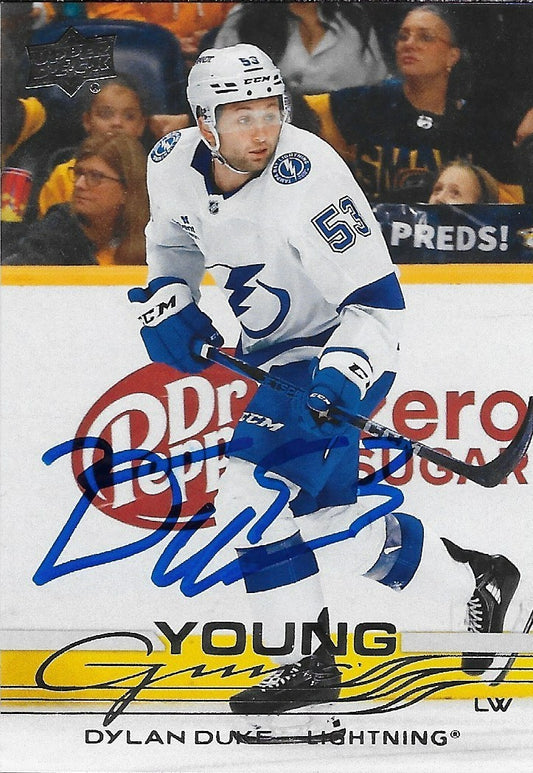 Signed Dylan Duke Young Guns 2025-26 UD Tampa Bay Lightning Rookie Card