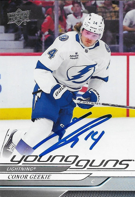 Signed Conor Geekie Young Guns 2024-25 UD Tampa Bay Lightning Rookie Card