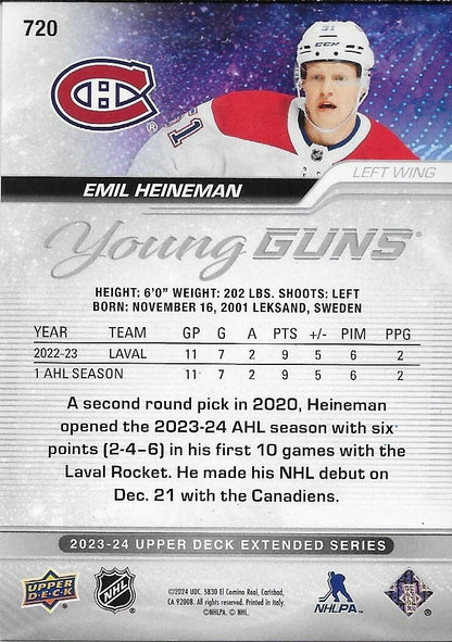 Signed Emil Heineman Young Guns 23-24 UD Montreal Canadiens Private Signing Card