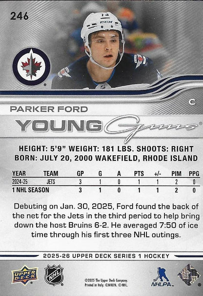 Signed Parker Ford Young Guns 2025/26 UD  Winnipeg Jets Rookie Card