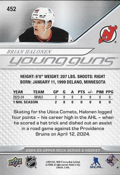 Signed Brian Halonen Young Guns 2024/25 UD New Jersey Devils Rookie Card