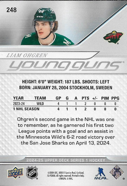 Signed Liam Ohgren Young Guns 24-25 UD Minnesota Wild Autographed Rookie Card