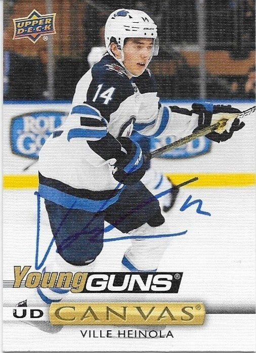 Signed Ville Heinola Young Guns Canvas 2019-20 UD Winnipeg Jets Rookie Card