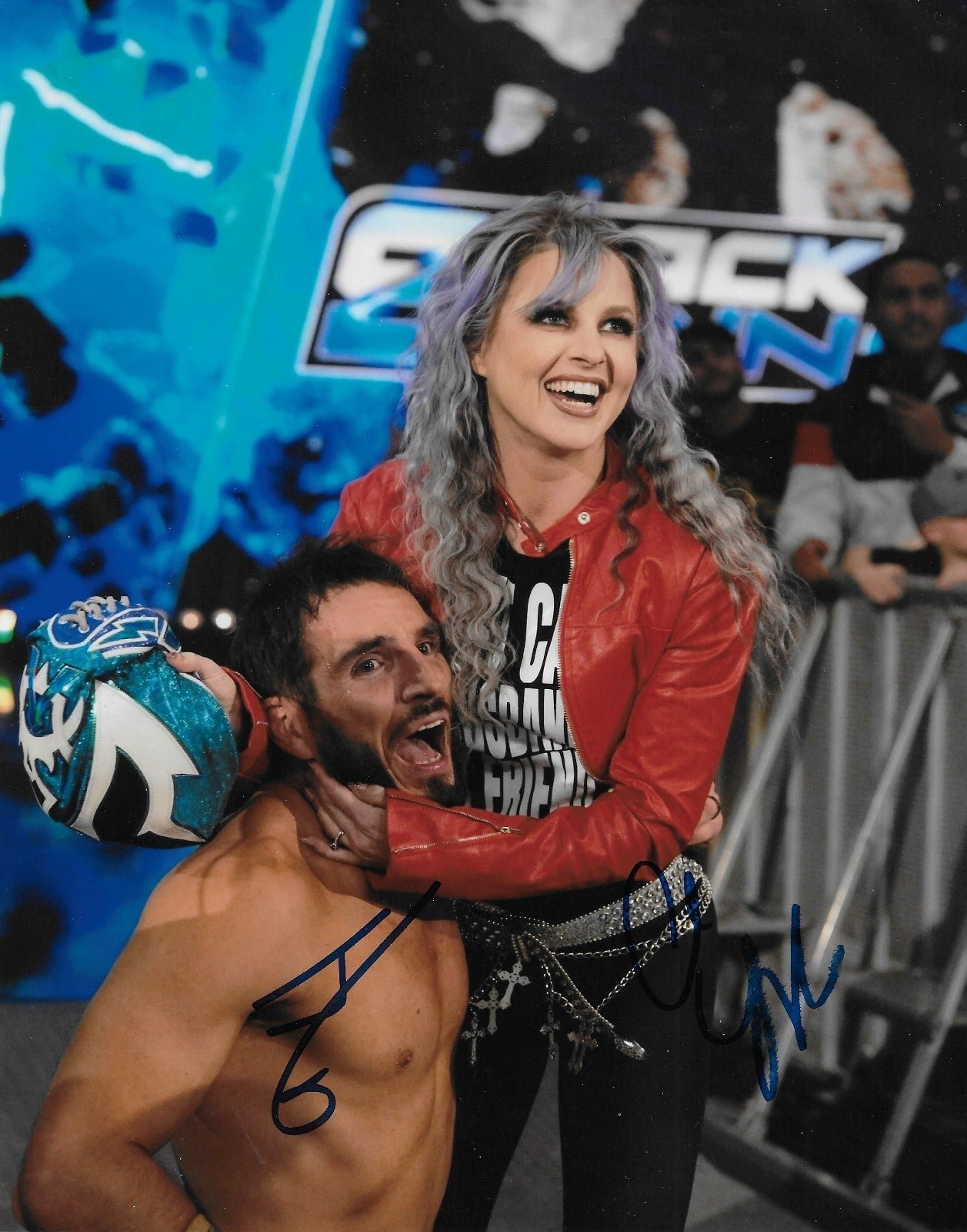 Signed Johnny Gargano & Candice LeRae Smack Down WWE 8x10 Photo #1 SMALL SMUDGE