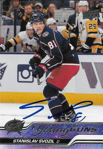 Signed Stanislav Svozil Young Guns 2023-24 UD Columbus Blue Jackets Rookie Card