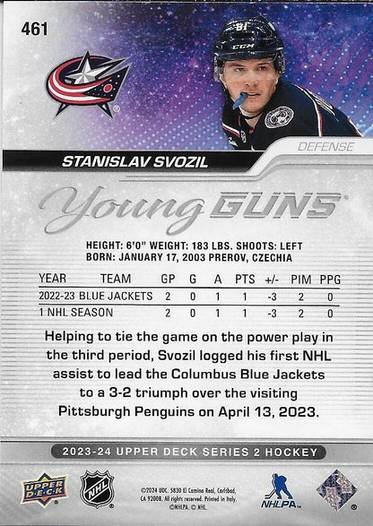 Signed Stanislav Svozil Young Guns 2023-24 UD Columbus Blue Jackets Rookie Card