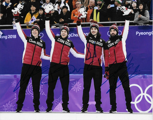 Signed Cournoyer + Dion + Girard+ Charles Hamelin Short Track Speed Skating 8x10