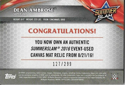 2017 Topps Summerslam WWE Dean Ambrose Mat Relic Card 127/299