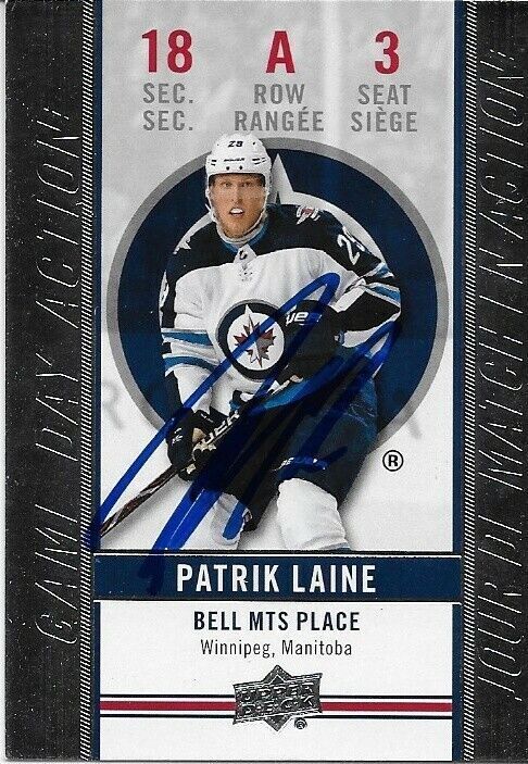 Autographed 18/19 UD Tim Hortons Game Day Action Winnipeg Jets Patrik Laine Card