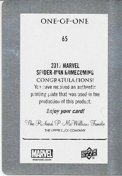 2017 Marvel Spider Man Homecoming One of One Printing Plate Mac Gargon Card #65