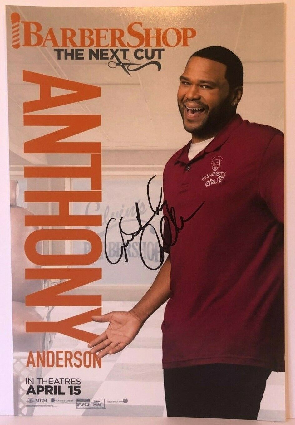 Affiche autographiée par Anthony Anderson, photo 12x18, Barbershop 3