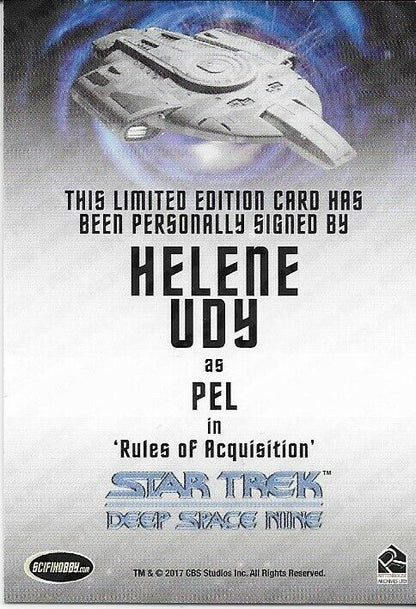 Autographe d'Helene Udy dans le rôle de Pel, héros et méchants de Star Trek Deep Space Nine