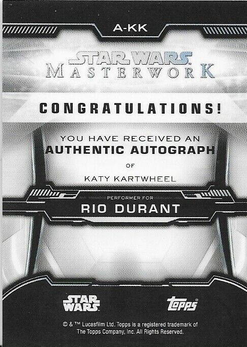 Autographe de Katy Kartwheel, chef-d'œuvre de Star Wars, dans le rôle de Rio Durant