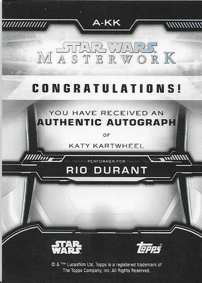 Autographe de Katy Kartwheel, chef-d'œuvre de Star Wars, dans le rôle de Rio Durant