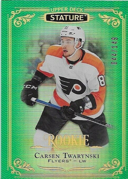 2019-20 Upper Deck Stature Carsen Twarynski Rookie Green parallel 44/149
