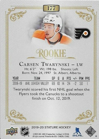 2019-20 Upper Deck Stature Carsen Twarynski Rookie Green parallel 44/149