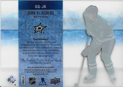 2015-16 Upper Deck Ice John Klingberg Glacial Graphs Autograph Card