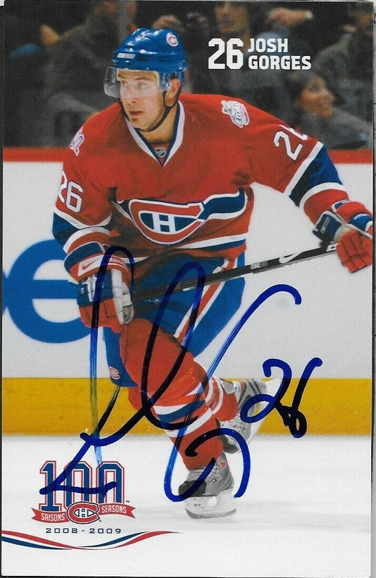 Autographed Josh Gorges Montreal Canadiens Postcard 2008-09 Original