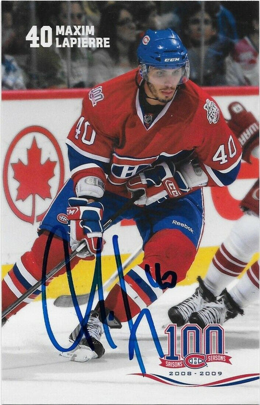 Autographed Maxim Lapierre Montreal Canadiens Postcard 2008-09 Original