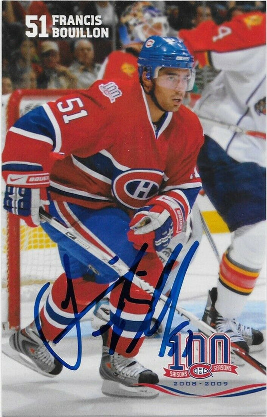 Autographed Francis Bouillon Montreal Canadiens Postcard 2008-09 Original