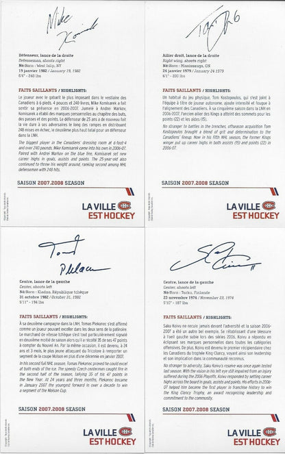 23 Autographed Price Koivu Huet Montreal Canadiens Postcard 2007-08 Original +2