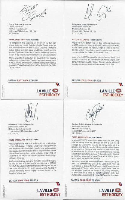 23 Autographed Price Koivu Huet Montreal Canadiens Postcard 2007-08 Original +2