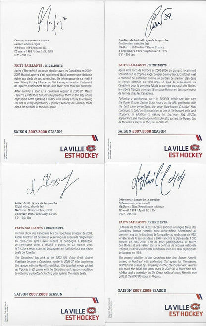 23 Autographed Price Koivu Huet Montreal Canadiens Postcard 2007-08 Original +2