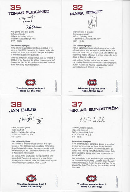 21 Auto. Koivu Zednik Huet Montreal Canadiens Postcard Set 2005-06 Original +3