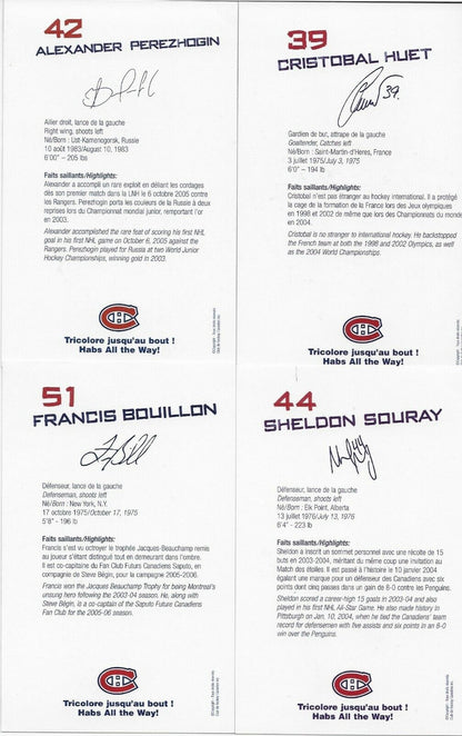 21 Auto. Koivu Zednik Huet Montreal Canadiens Postcard Set 2005-06 Original +3