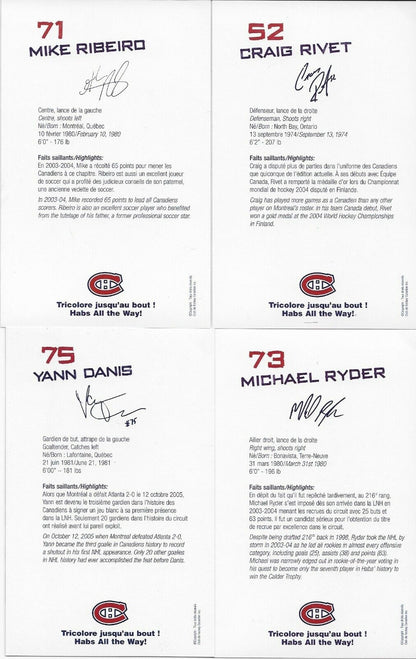 21 Auto. Koivu Zednik Huet Montreal Canadiens Postcard Set 2005-06 Original +3