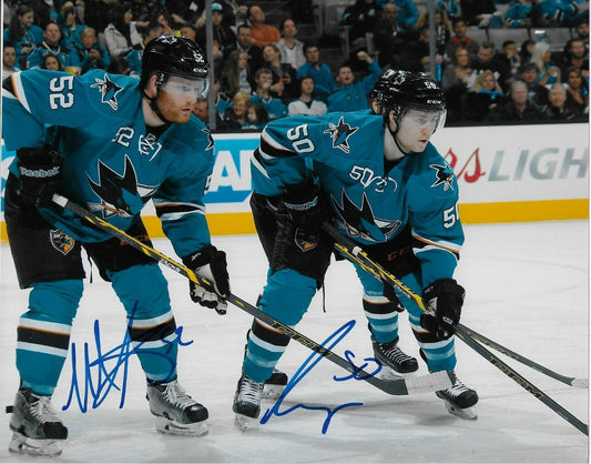 Photo autographiée de Chris Tierney et Matt Irwin des Sharks de San Jose 8x10