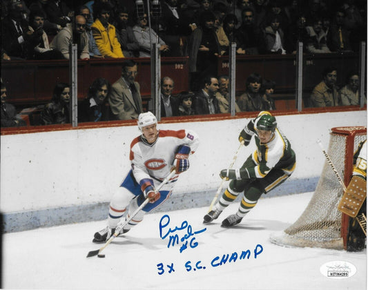Auto Montreal Canadiens Pierre Mondou 8x10 #3 with Inscription 3X SC Champ w JSA