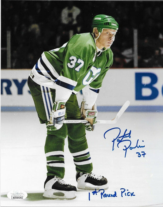 Auto. Hartford Whalers Patrick Poulin 8x10 #5 Inscribed 1st Round Pick w JSA