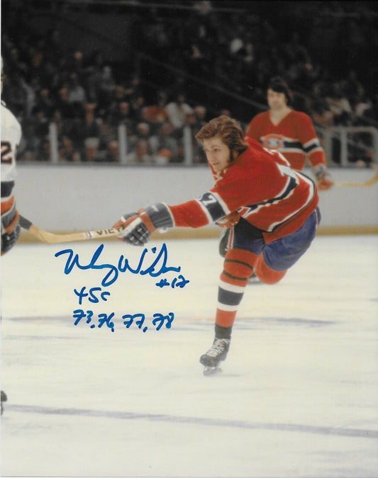 Auto. Montreal Canadiens Murray Wilson 8x10 #4 with Inscription 4SC 73-76-77-78