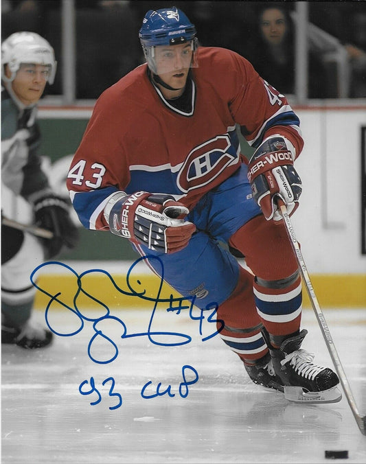 Auto. Montreal Canadiens Patrice Brisebois 8x10 Photo with Inscription 93 Cup